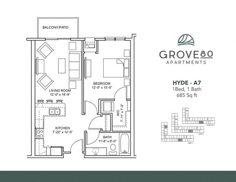 Hyde - A7 Floor Plan at Grove80 Apartments, Cottage Grove, 55016